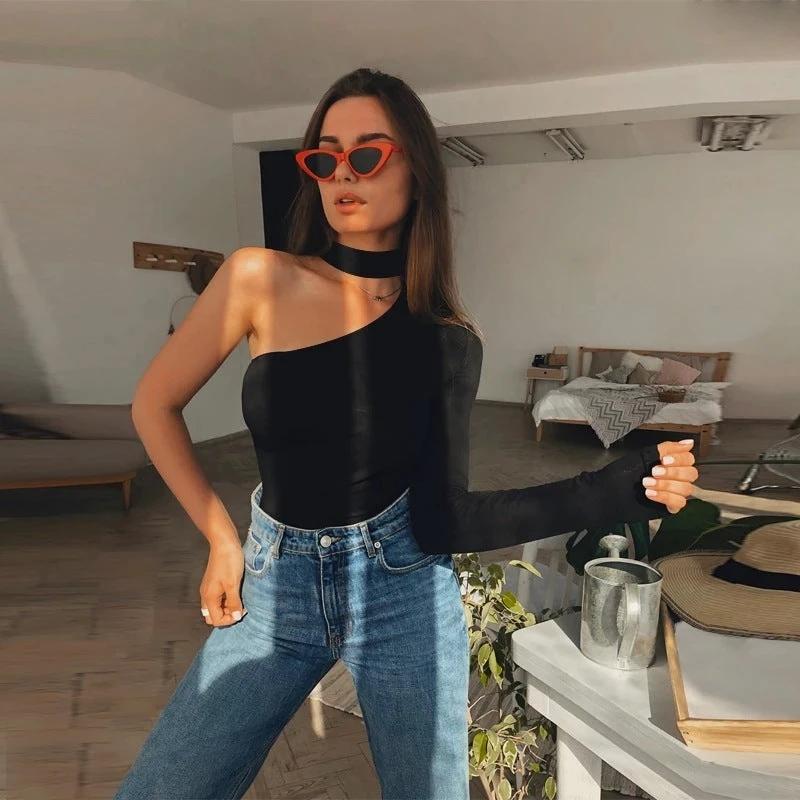 One-shoulder Sexy Irregular Bodysuit by GJG Denim
