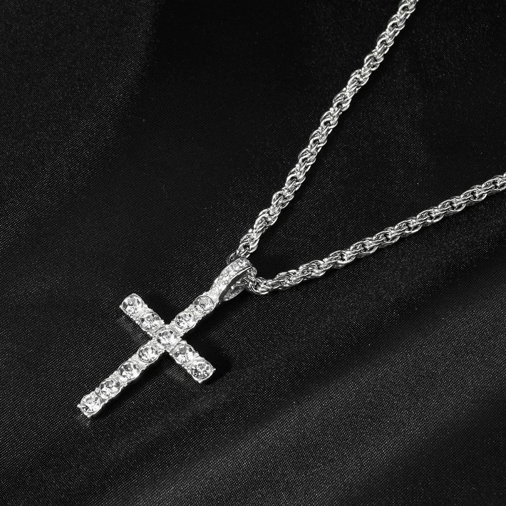 Diamond Like Encrusted Cross Pendant With A 4mm Twisted-link Chain by GJG Denim