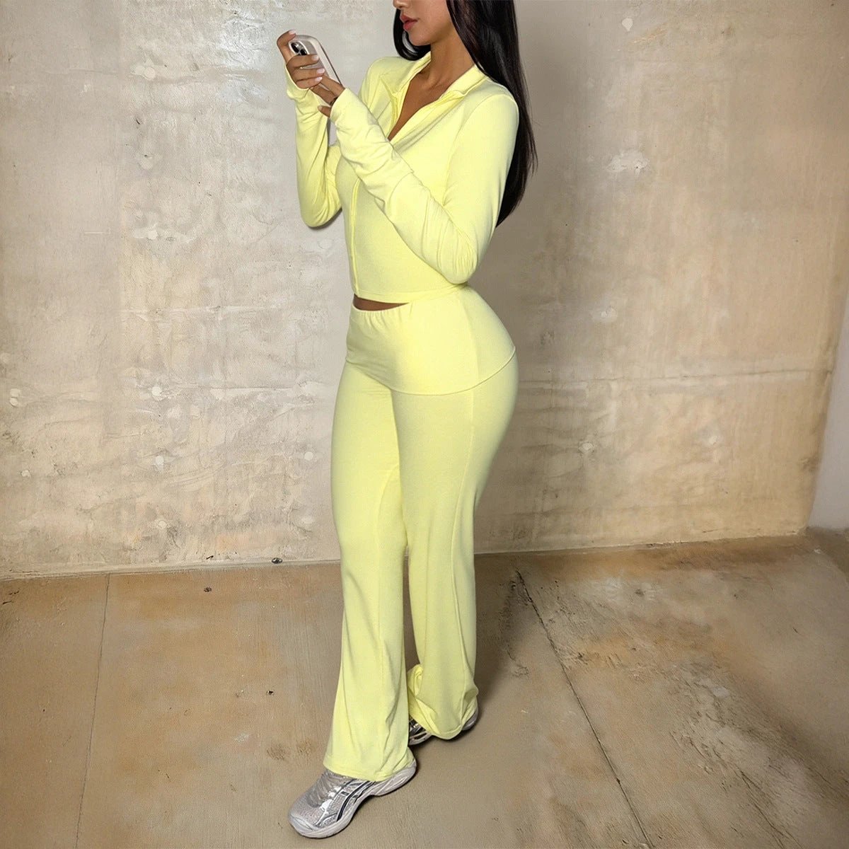 Yoga Sports Jacket And Tight-fitting Pants Two-piece Set by GJG Denim