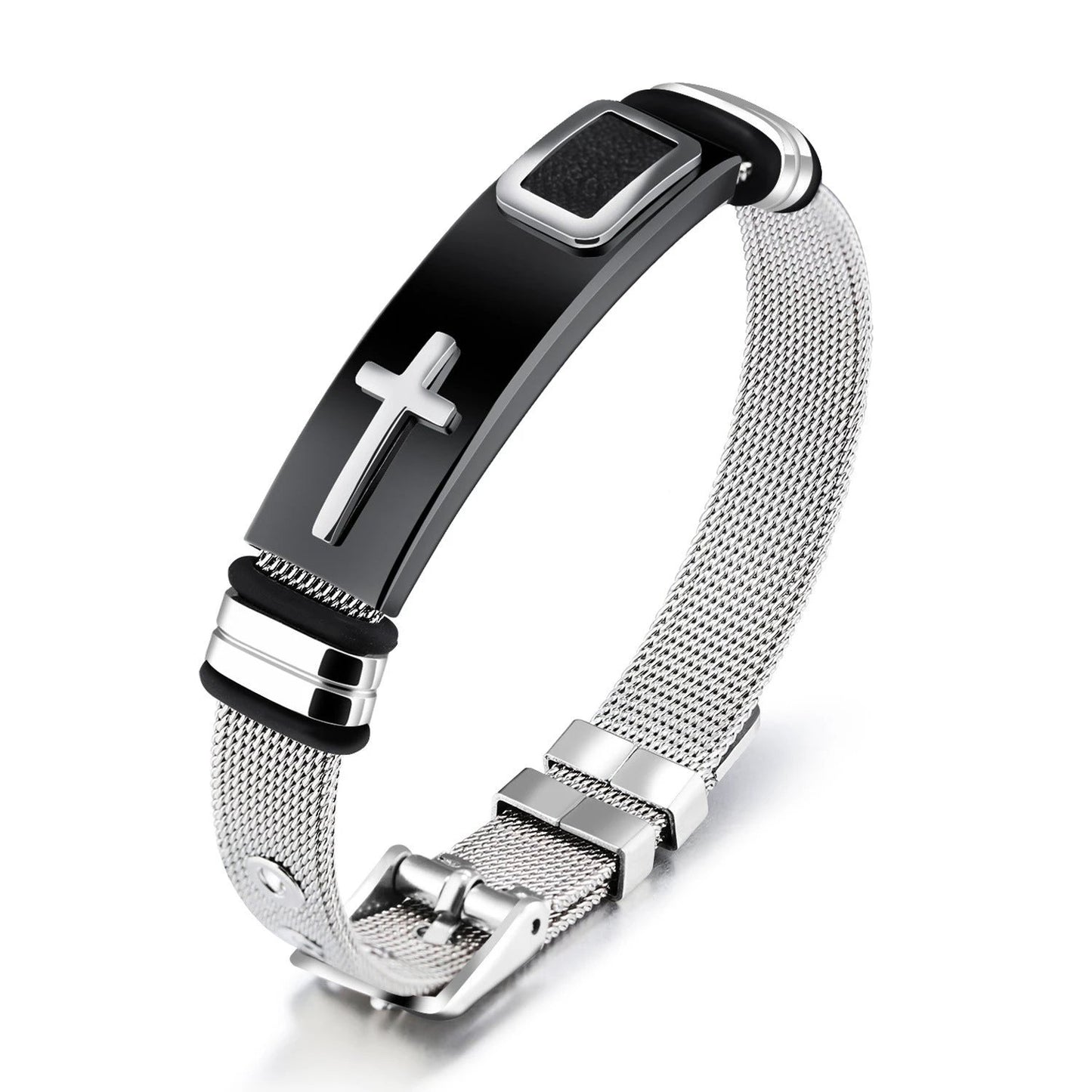 Steel Mesh Cross Titanium Men't Bracelet by GJG Denim