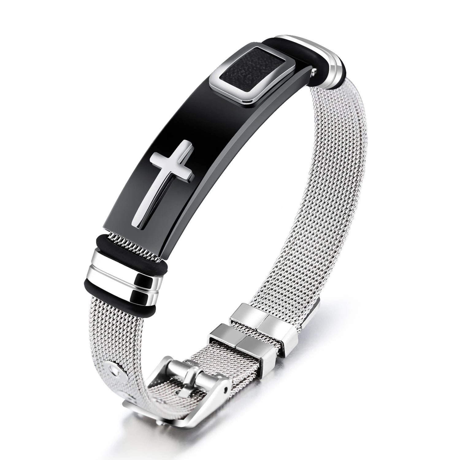 Steel Mesh Cross Titanium Men't Bracelet by GJG Denim