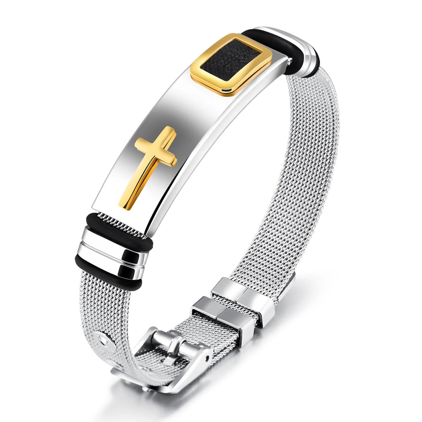 Steel Mesh Cross Titanium Men't Bracelet by GJG Denim