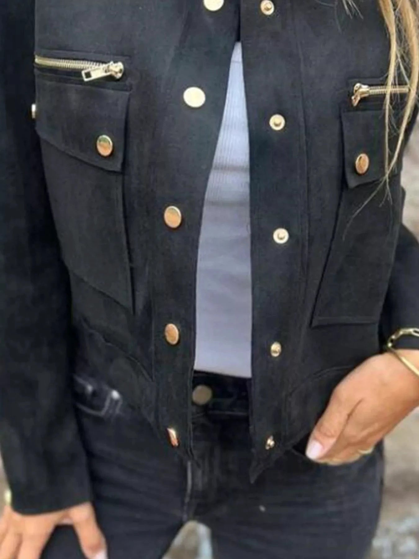 Full Size Snap Down Long Sleeve Jacket Plus Size by Lady Ros