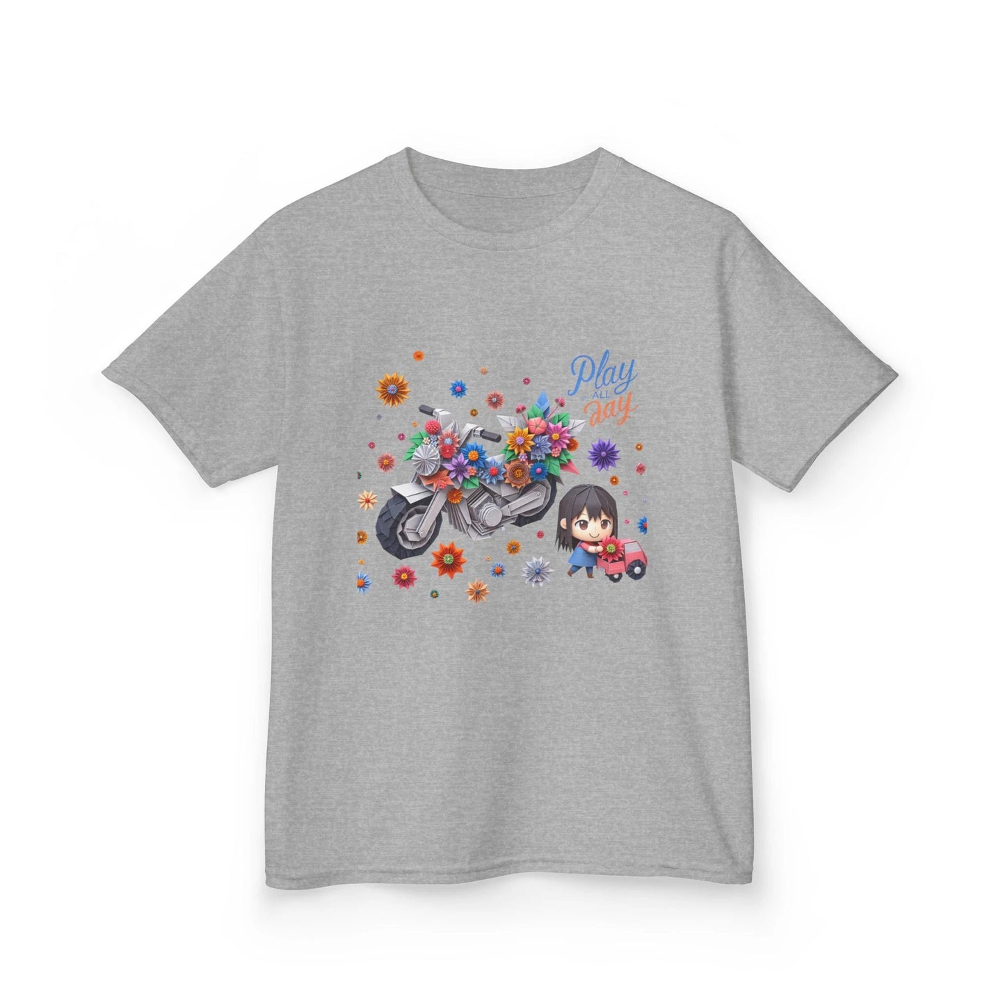 Play all Day Motorcycle Tee - Fun Floral Design for Young Adventurers by Printify