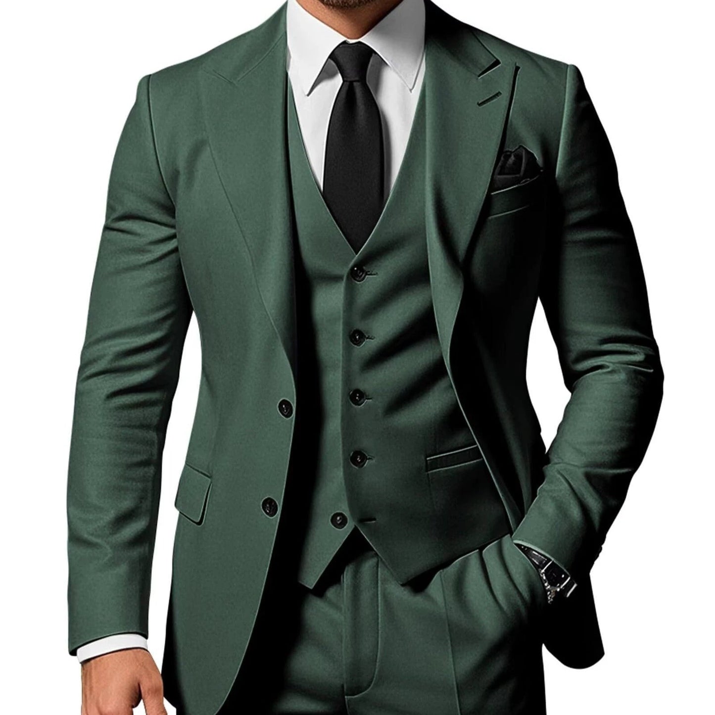 Men's Solid Color 2-piece Buckle Casual Jacket Vest Pants Suit by GJG Denim