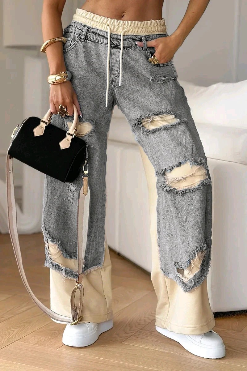 Fashion Ins European And American Street Stitching Pants by GJG Denim