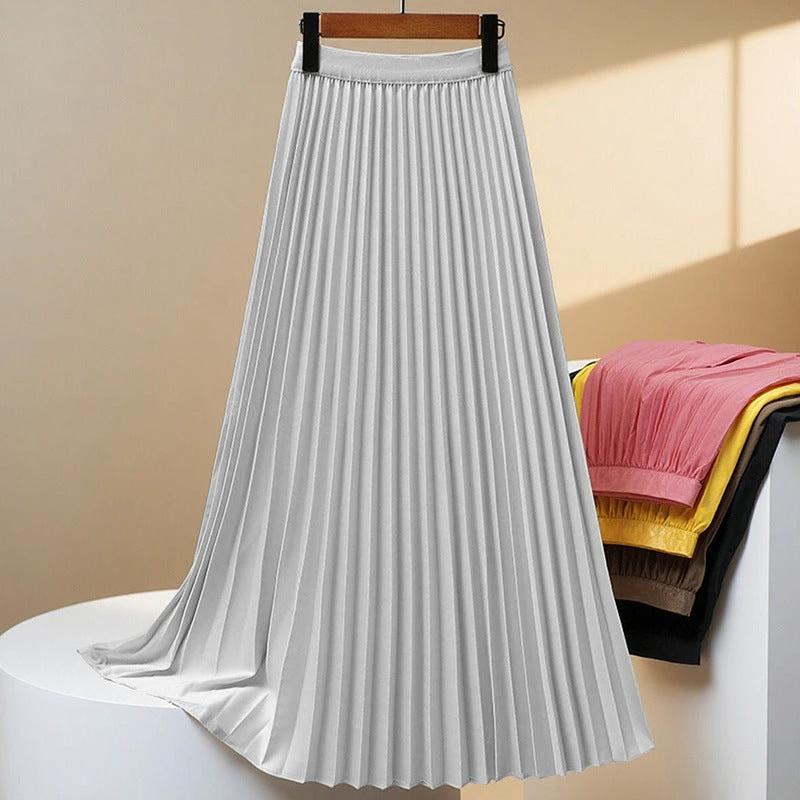 Women's Solid Color Fashion Pleated High Waist Pleated Skirt by GJG Denim