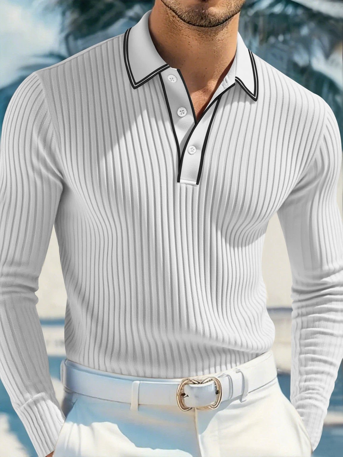 Men's Polo Style Long Sleeve Shirt by GJG Denim