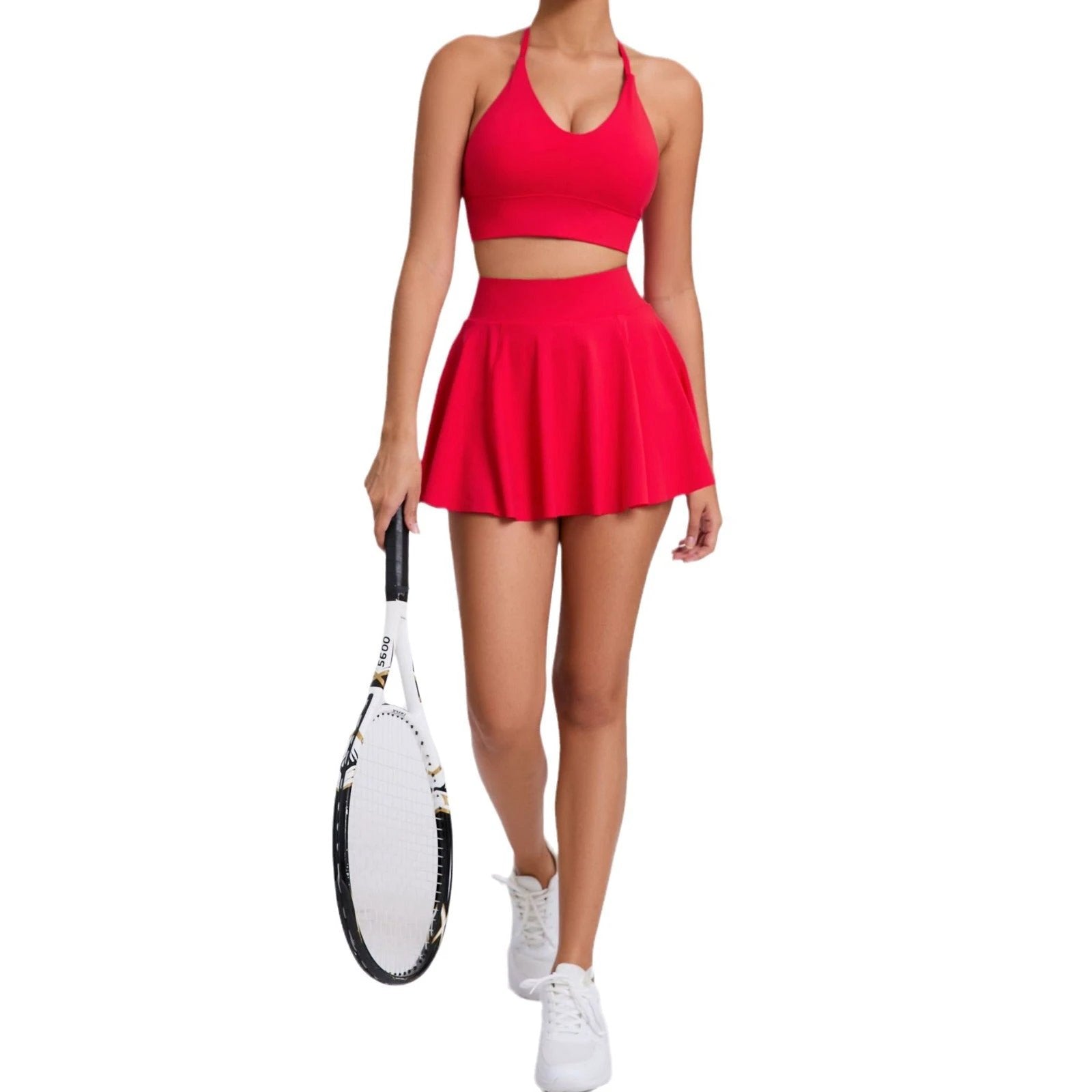 Casual Bra Skirt Running Outfit Breathable Tennis Suit Two-piece Set by GJG Denim
