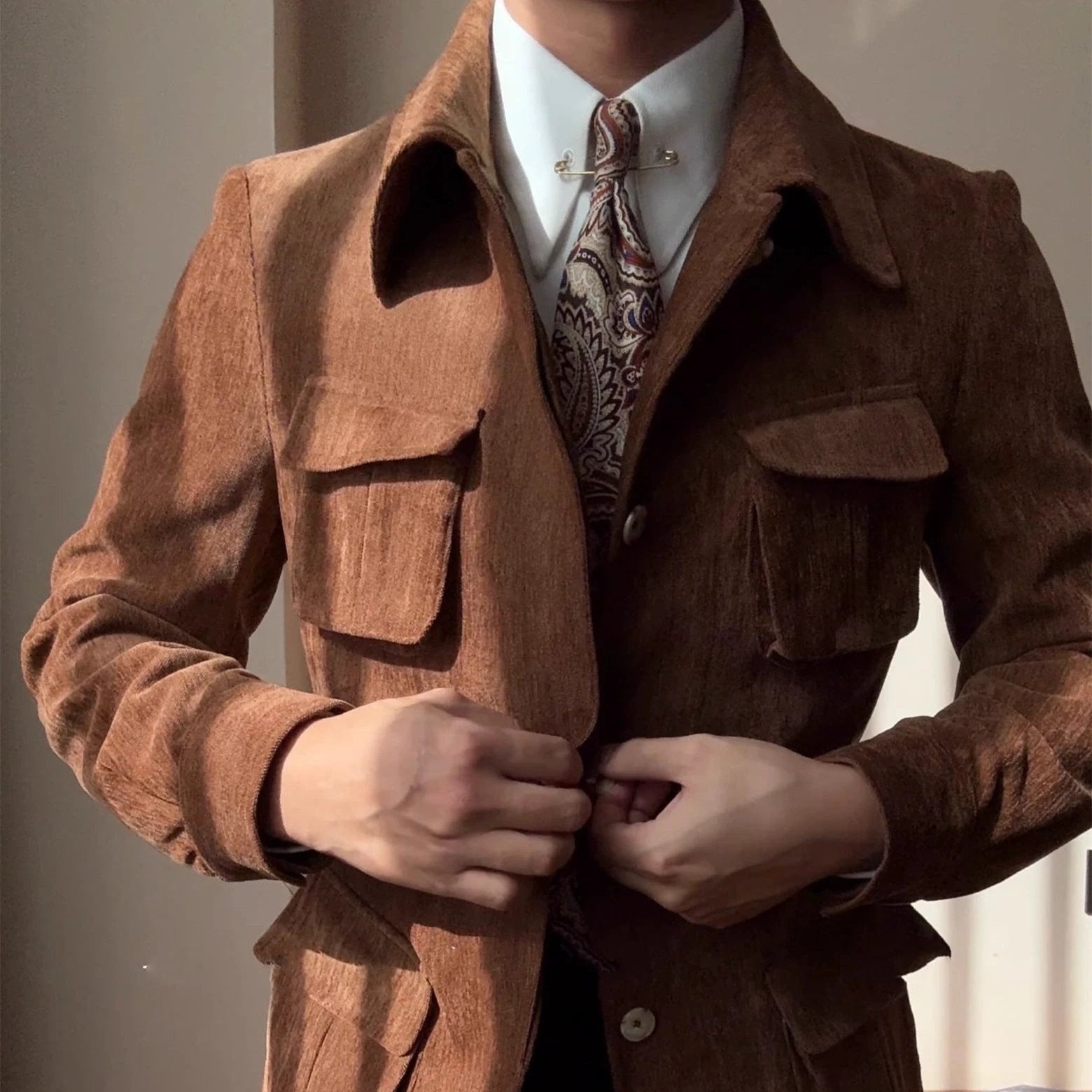 Men's Retro Brushed Warm Mid-length Coat by GJG Denim