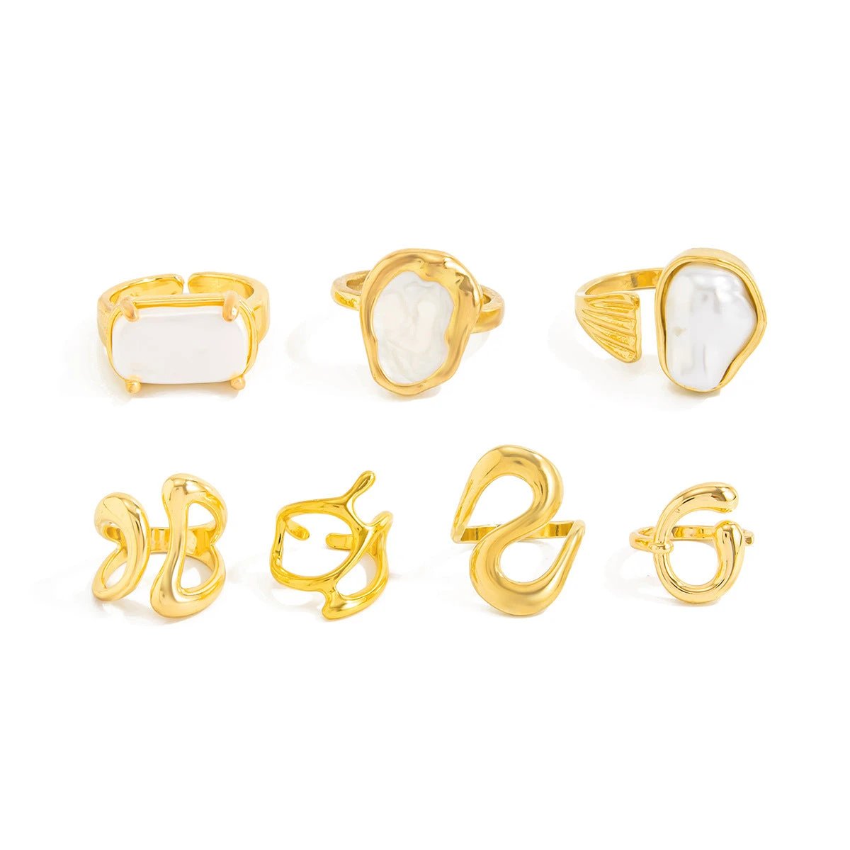 Open-end Pearl Ring Set Geometric Ring by GJG Denim