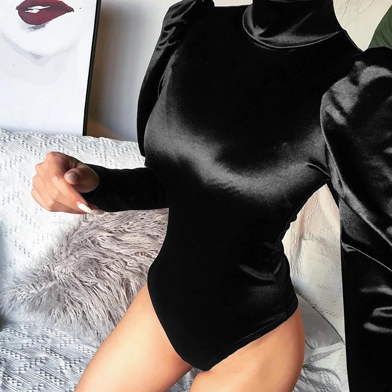 High collar back zipper bodysuit by GJG Denim