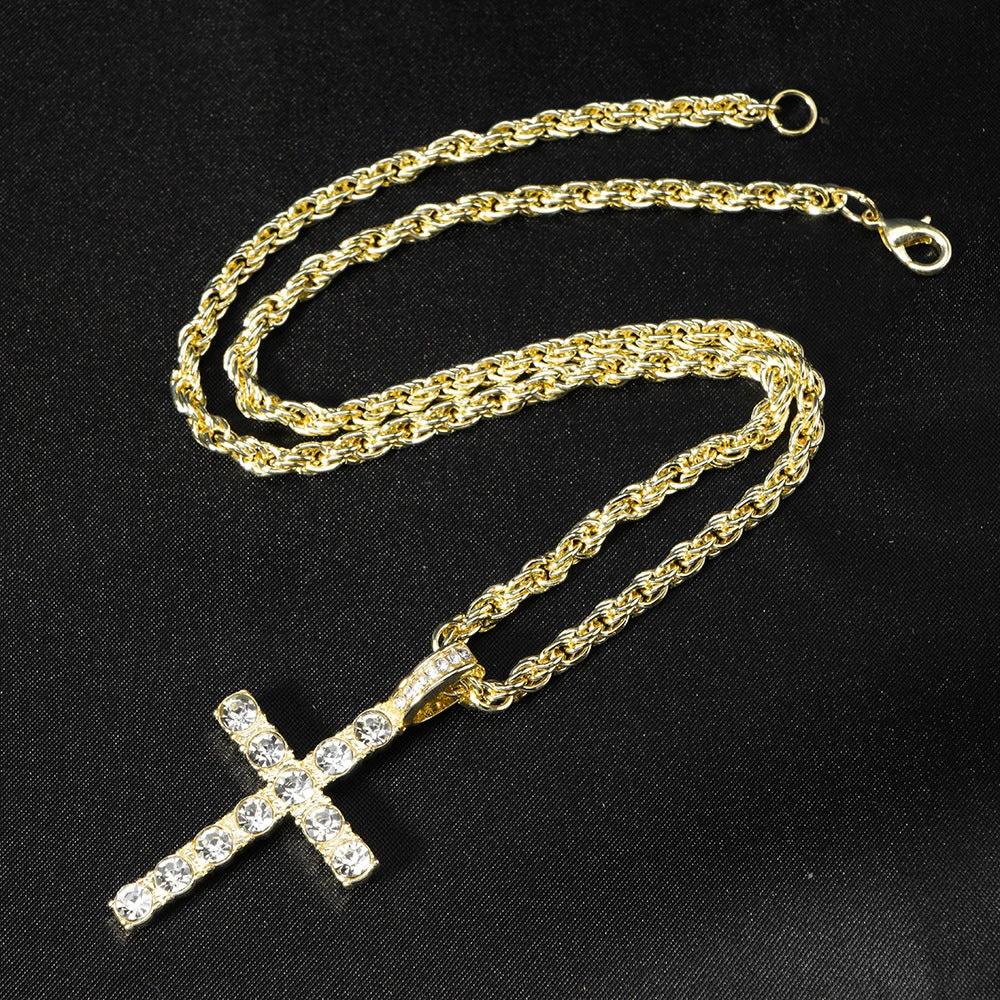 Diamond Like Encrusted Cross Pendant With A 4mm Twisted-link Chain by GJG Denim