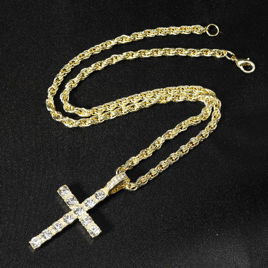 Diamond Like Encrusted Cross Pendant With A 4mm Twisted-link Chain by GJG Denim
