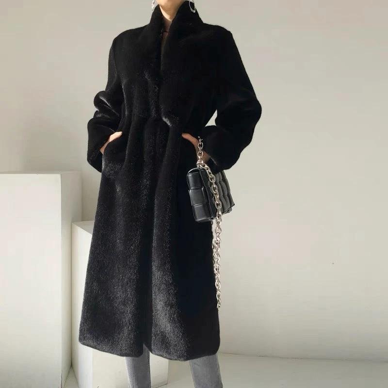 Marten Overcoats Mid-length Women's Stand Collar Plush Coat by GJG Denim