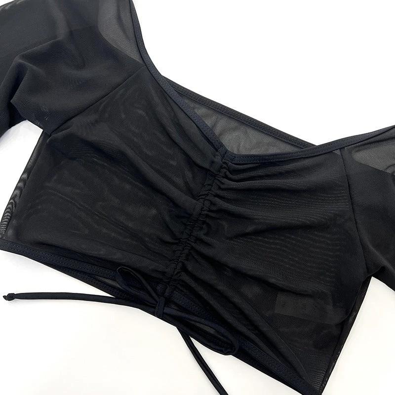 Bikini Four-piece Suit Black Mesh Swimwear Women by GJG Denim