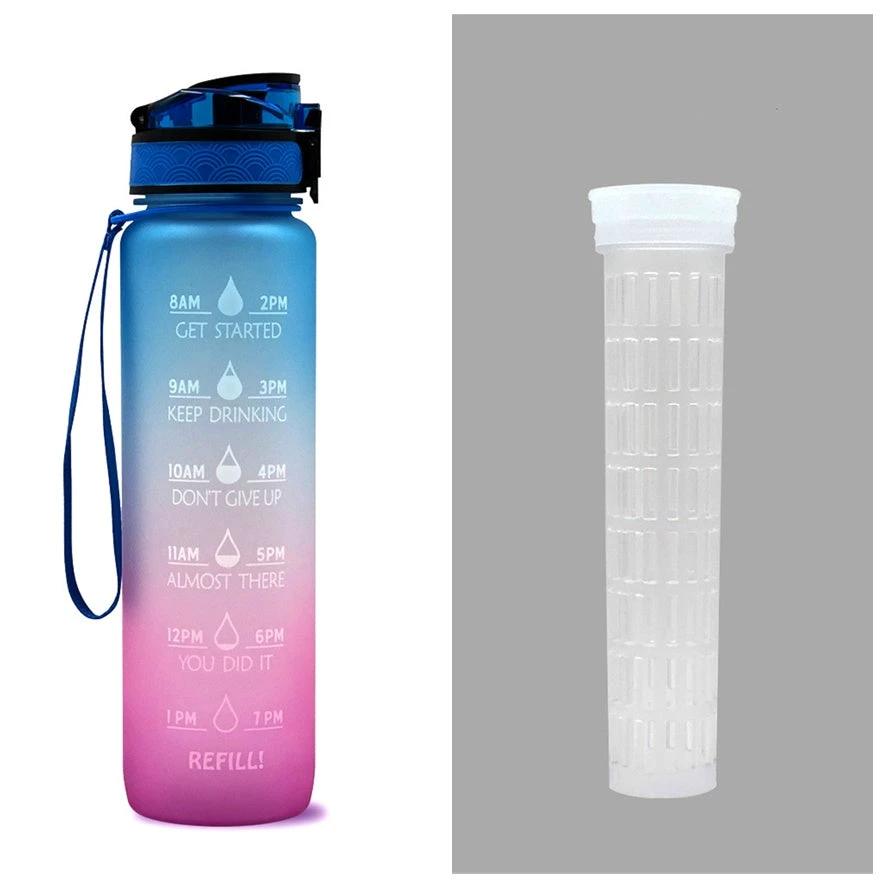 1L Tritan Water Bottle With Time Marker Bounce Cover Motivational Water Bottle Cycling Leakproof For Sports Fitness by GJG Denim