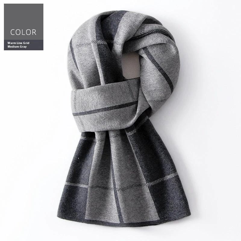 Men's Wool Winter Plaid Double-sided Scarf by GJG Denim