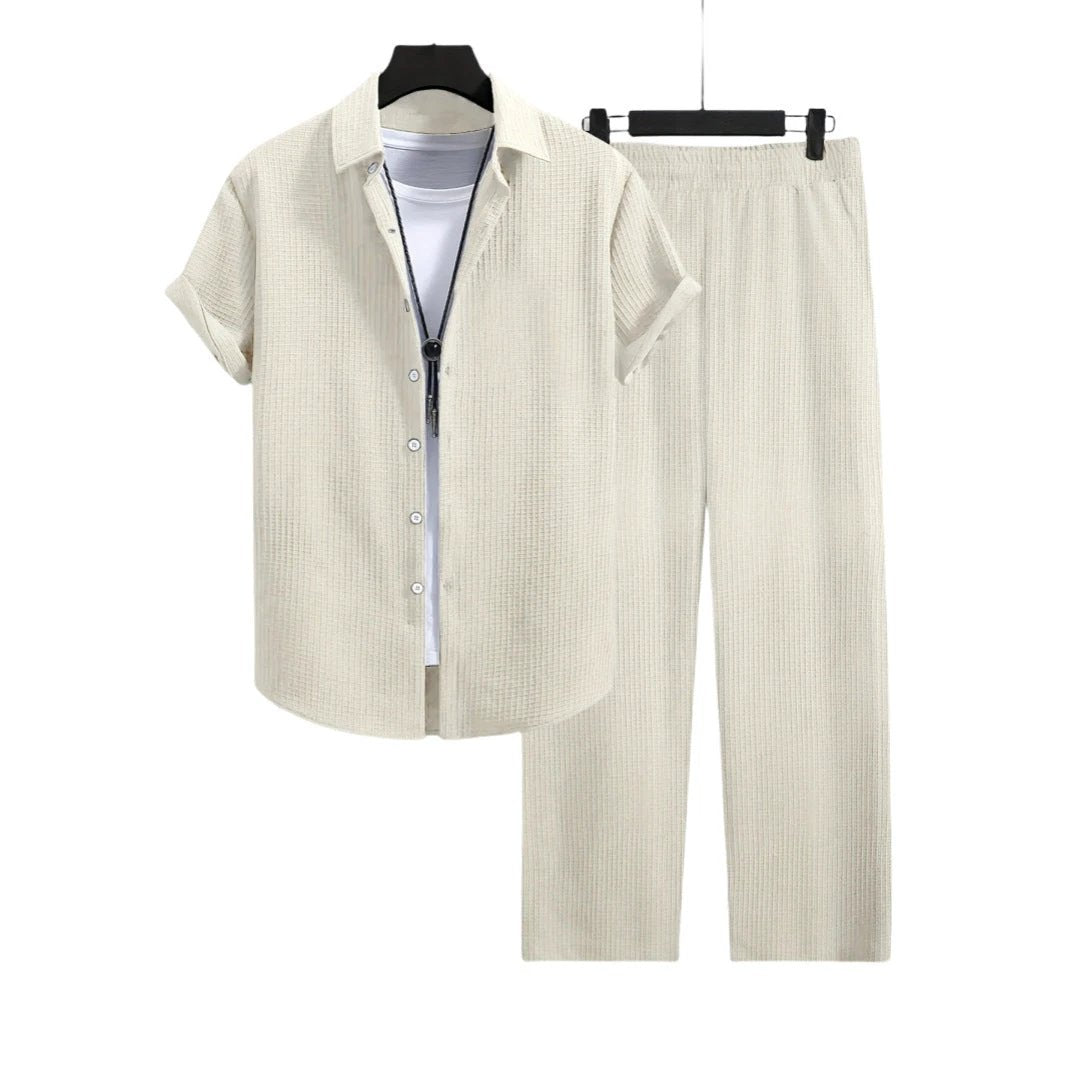 Fashion Jacquard Short-sleeved Shirt Trousers Suit by GJG Denim