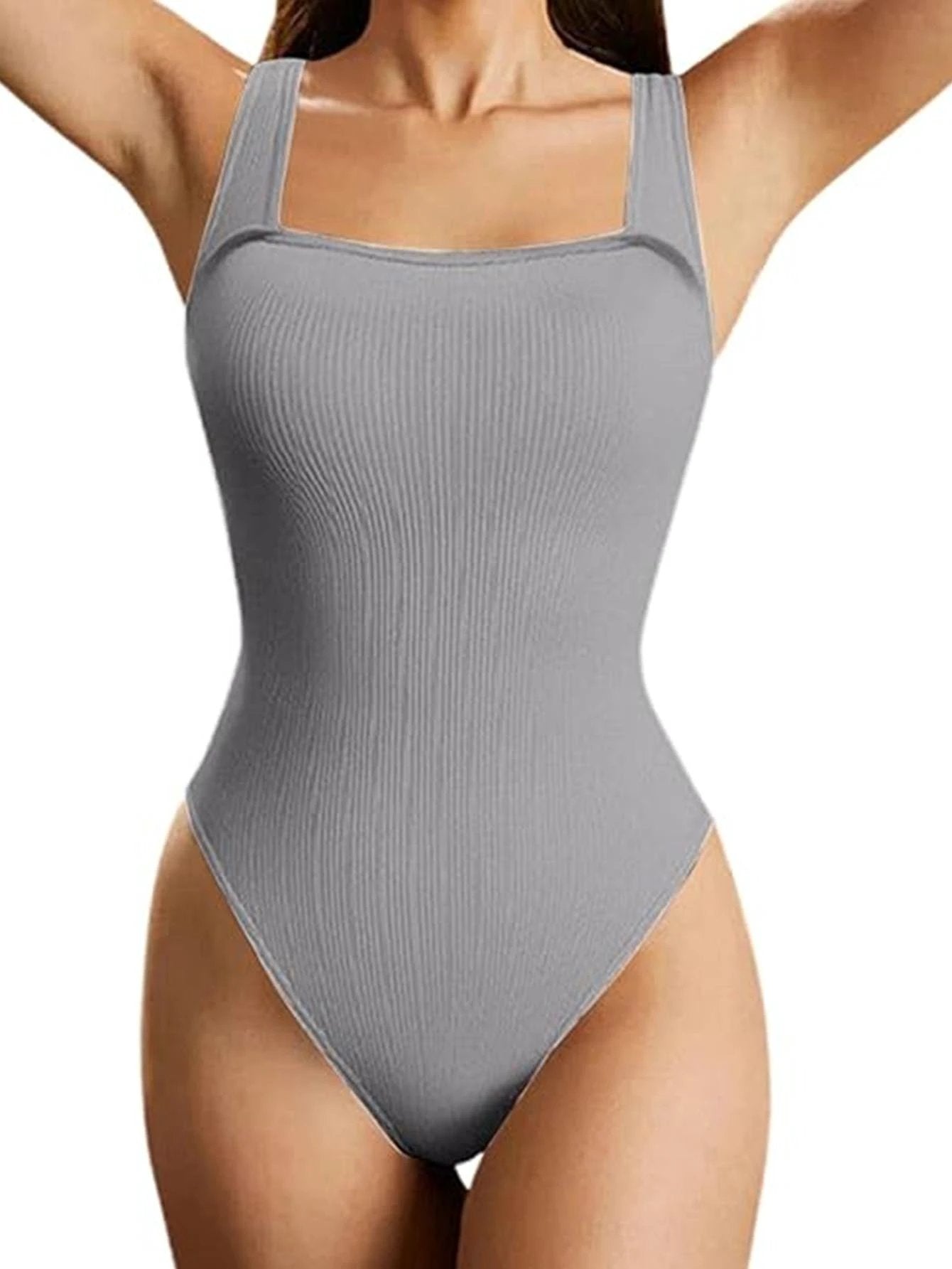 4 Pack Women body suit One Piece Bodycon Unitards Tummy Control Bodysuit Square neck by GJG Denim