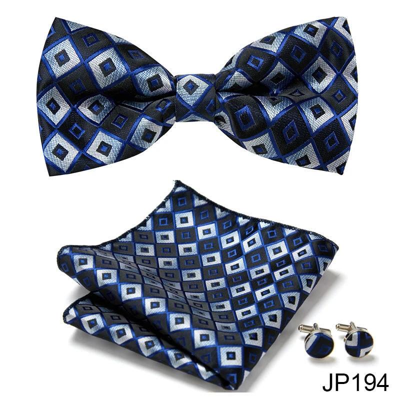Men's Formal Bow Tie Handkerchief and Cuff links Set by GJG Denim