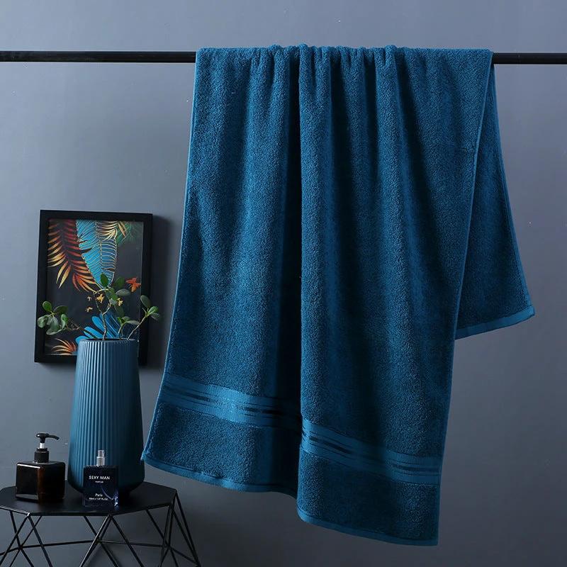 Pure Color Thick Cotton Bath Towel Set Towel Set Increased Pure Cotton Beach Towel Beauty Salon Bath Towel by GJG Denim