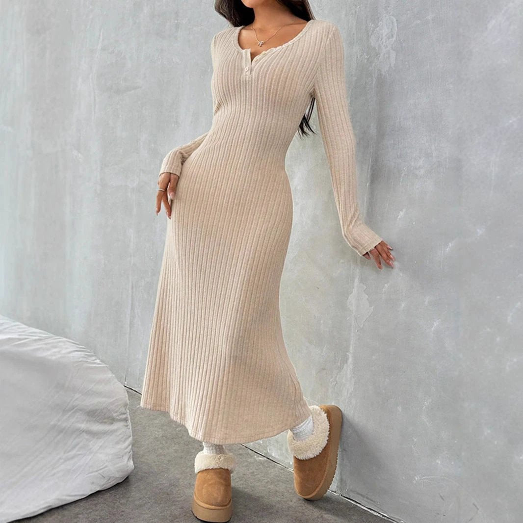 Slim V-neck Solid Color Dress Sweater by GJG Denim