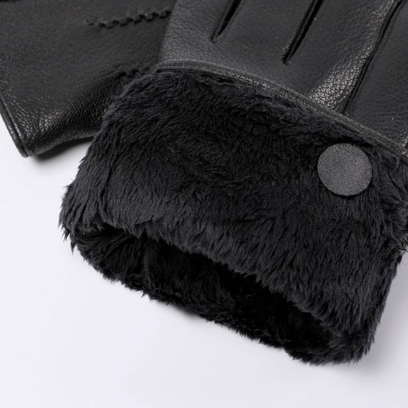 Fleece-lined Thickened Leather Gloves For Men by GJG Denim