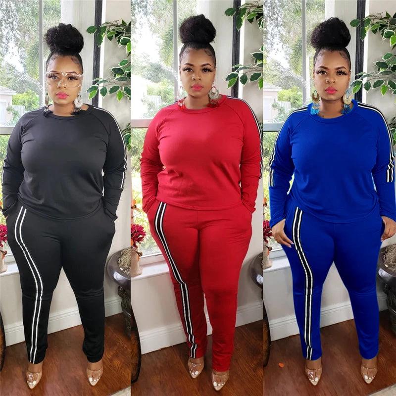 Plus Size Women Side Stripe Two Piece Set by GJG Denim