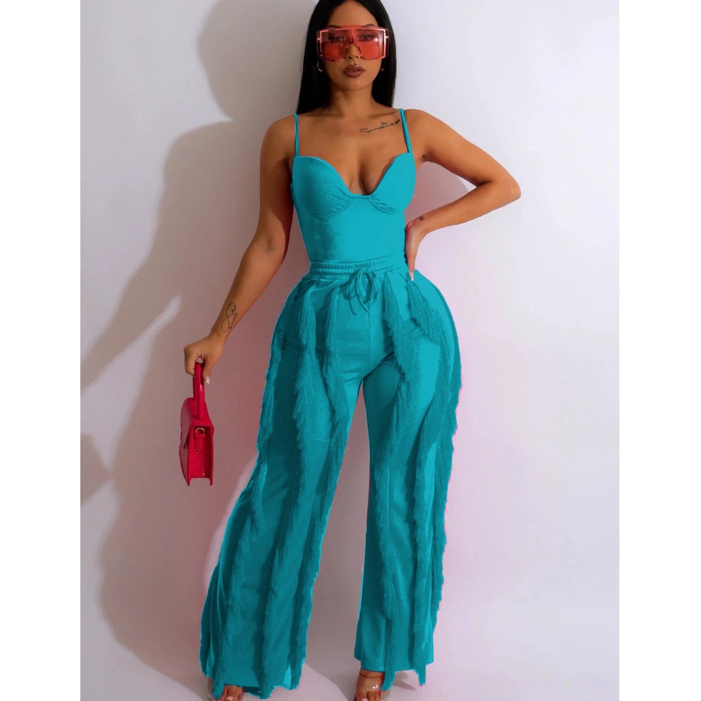 Solid Color Tassel Two-piece Suit by GJG Denim