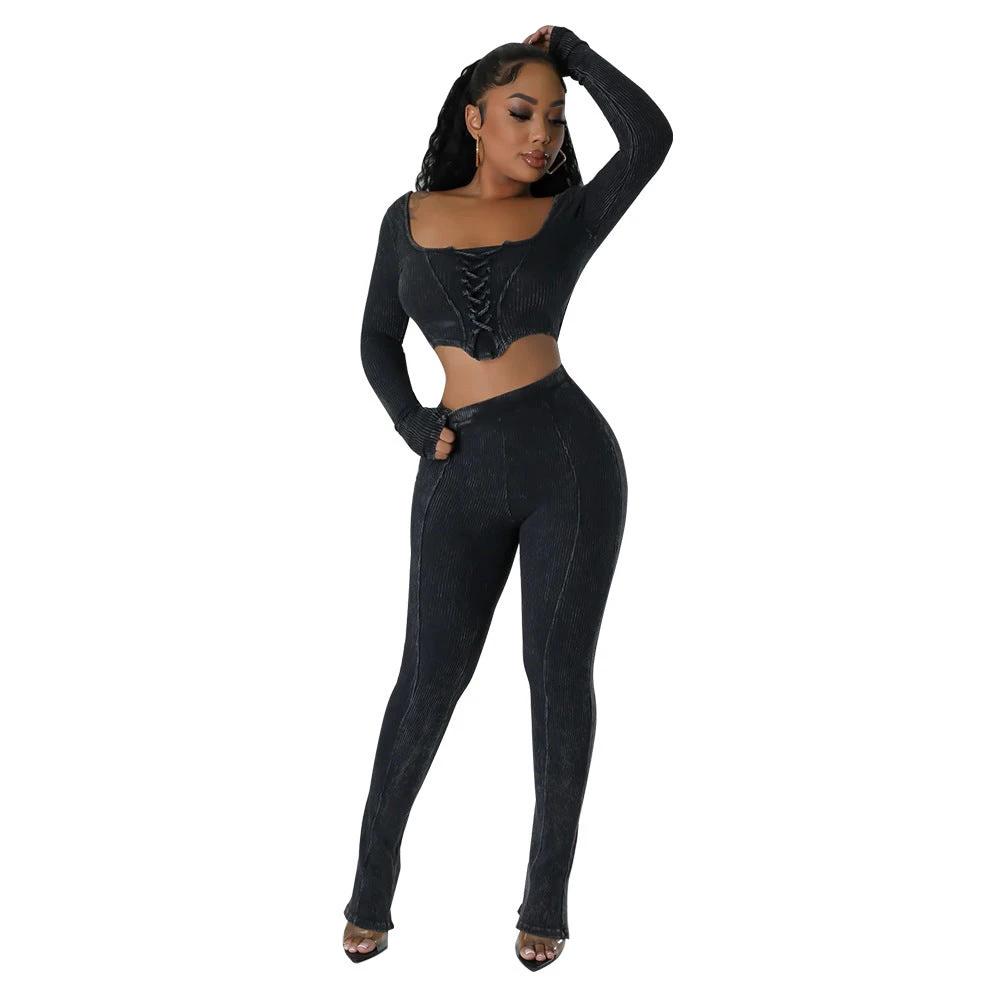 Square Collar Skinny Pants Two-piece Suit by GJG Denim