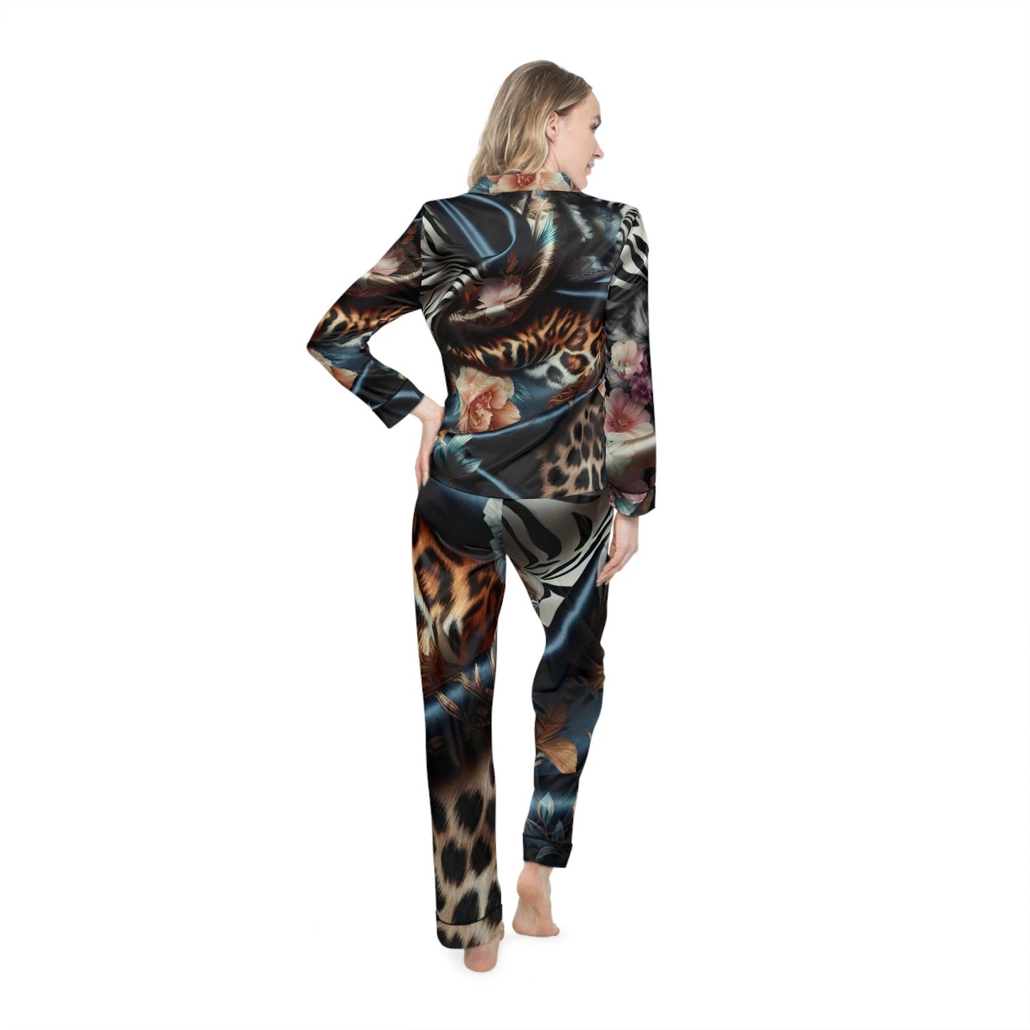 Luxurious Floral Satin Pajamas for Women, Cozy Nightwear, Loungewear Set, Perfect Gift for Birthdays, Anniversaries, Self-Care by Printify
