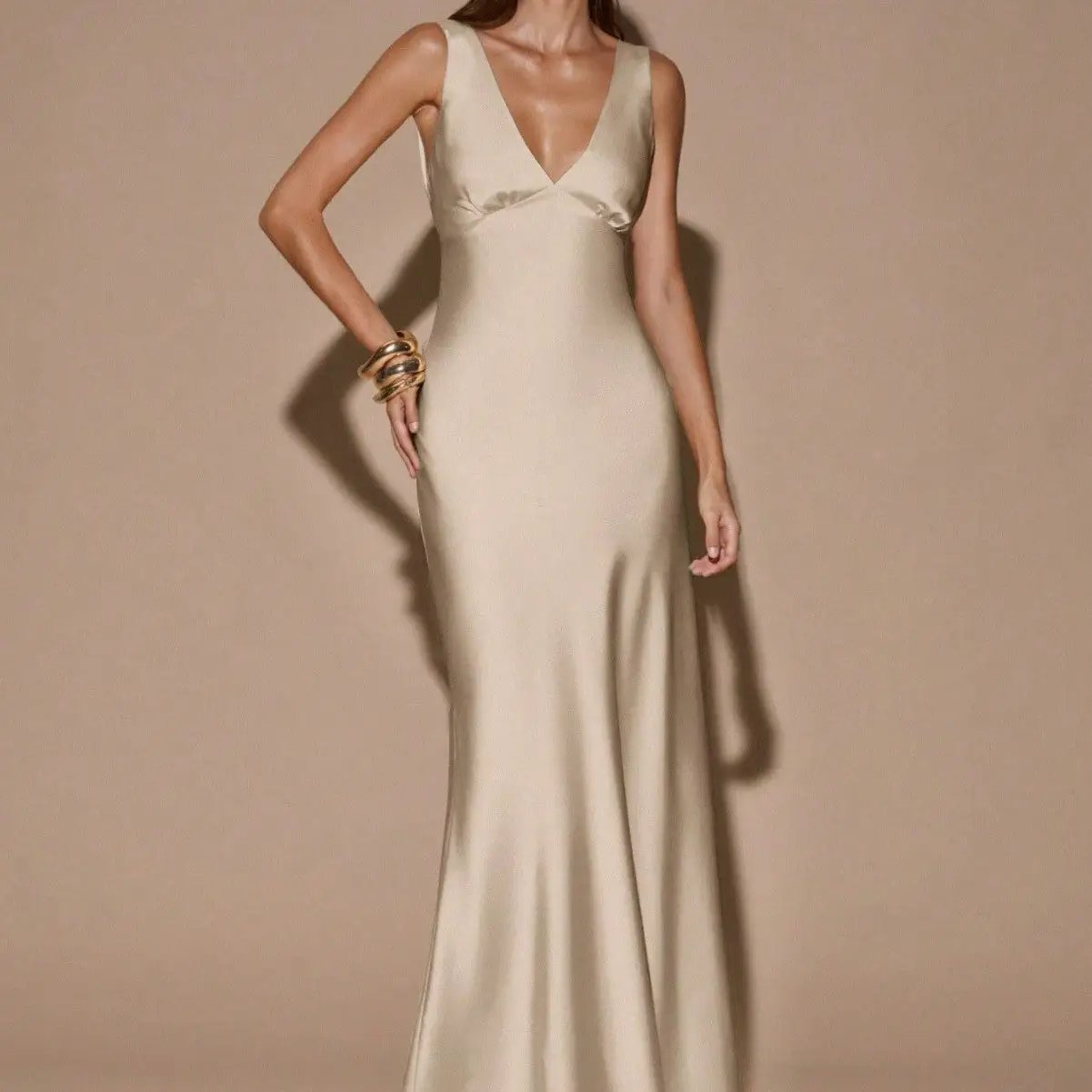Sexy Backless V-neck Satin Maxi Dress by GJG Denim