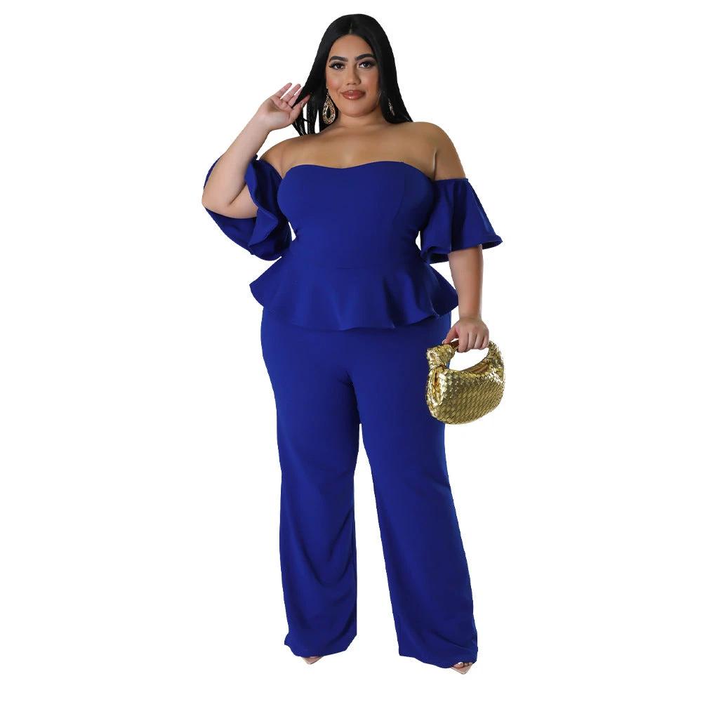Sexy Off-shoulder Short-sleeve Wide-leg Stretch Jumpsuit by GJG Denim