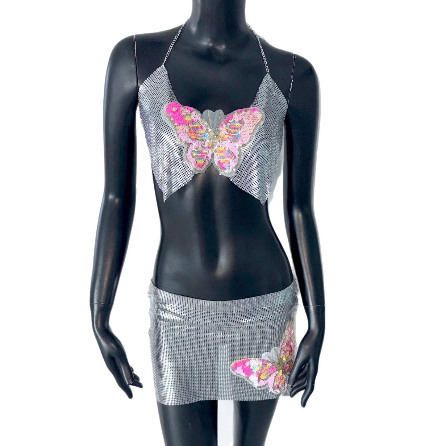 Tube Top Short Skirt Metal Sequins Two-piece Sling by GJG Denim