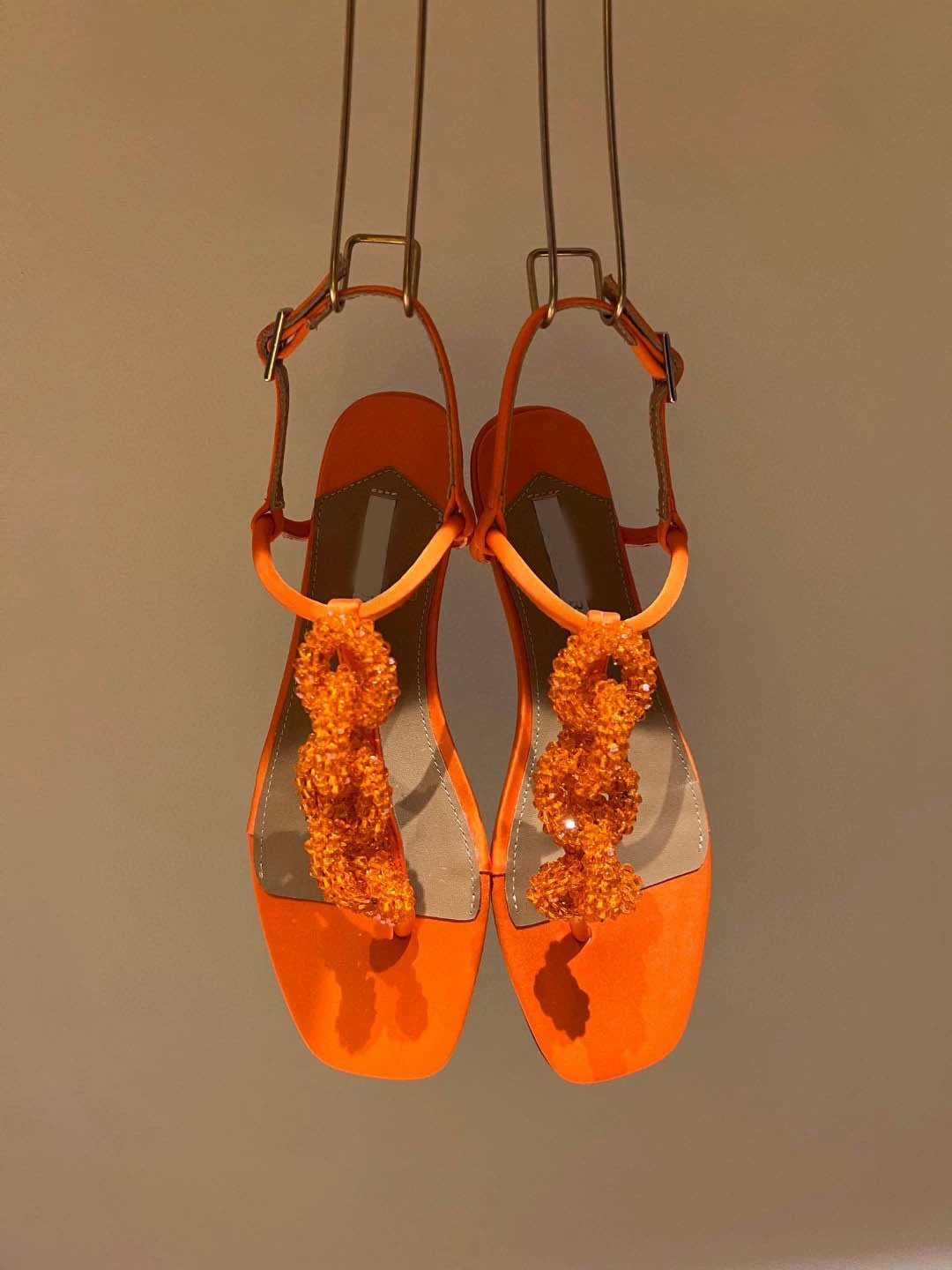 Women's Crystal String Beads Flat Sandals by GJG Denim