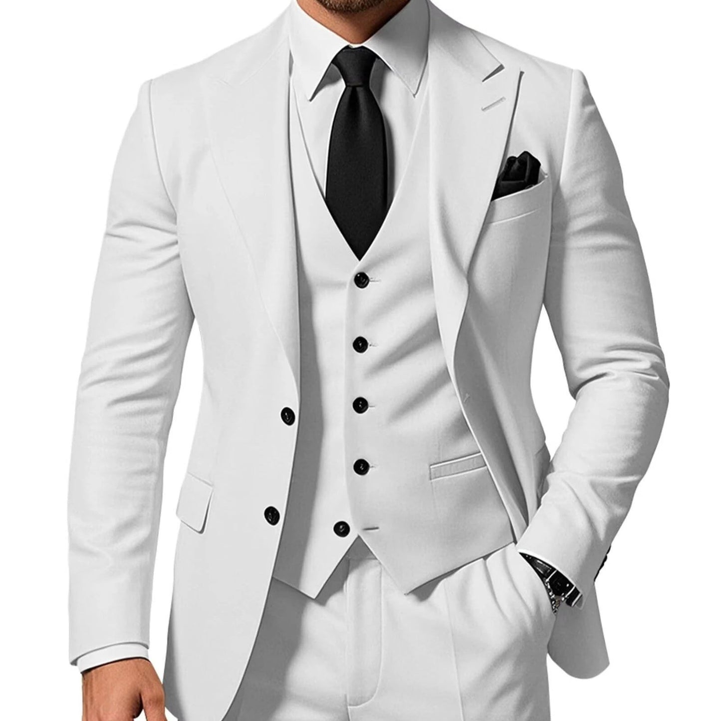 Men's Solid Color 2-piece Buckle Casual Jacket Vest Pants Suit by GJG Denim