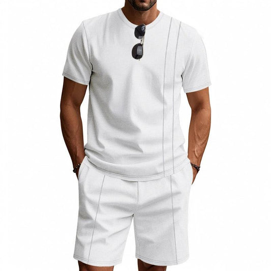 Men's Crew-Neck Short-Sleeve T-Shirt And Shorts Set by GJG Denim