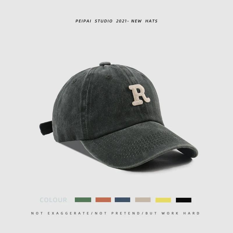 Washed Letter R Ball Cap For Men by GJG Denim