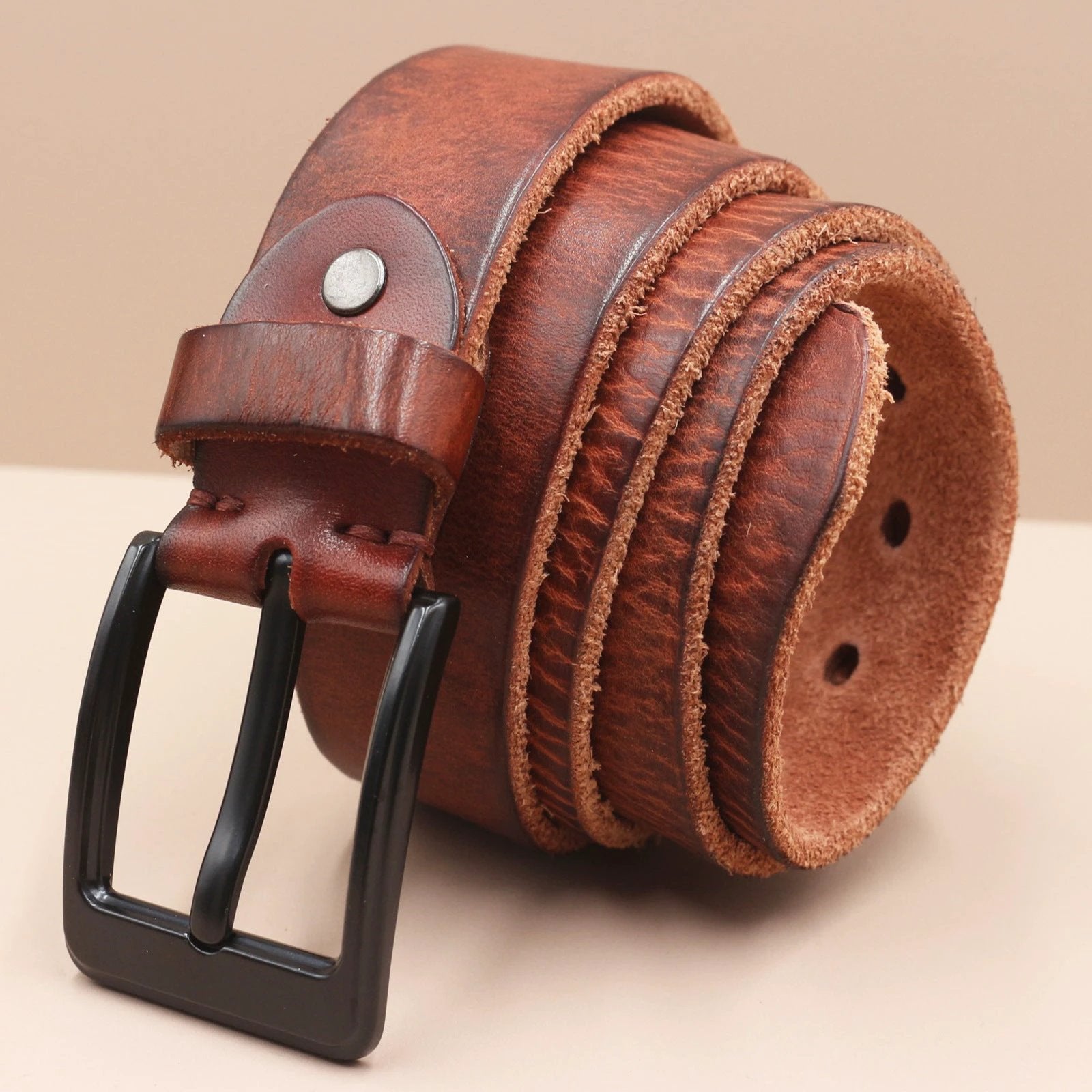 Top Layer Leather Pin Buckle Men's Belt by GJG Denim
