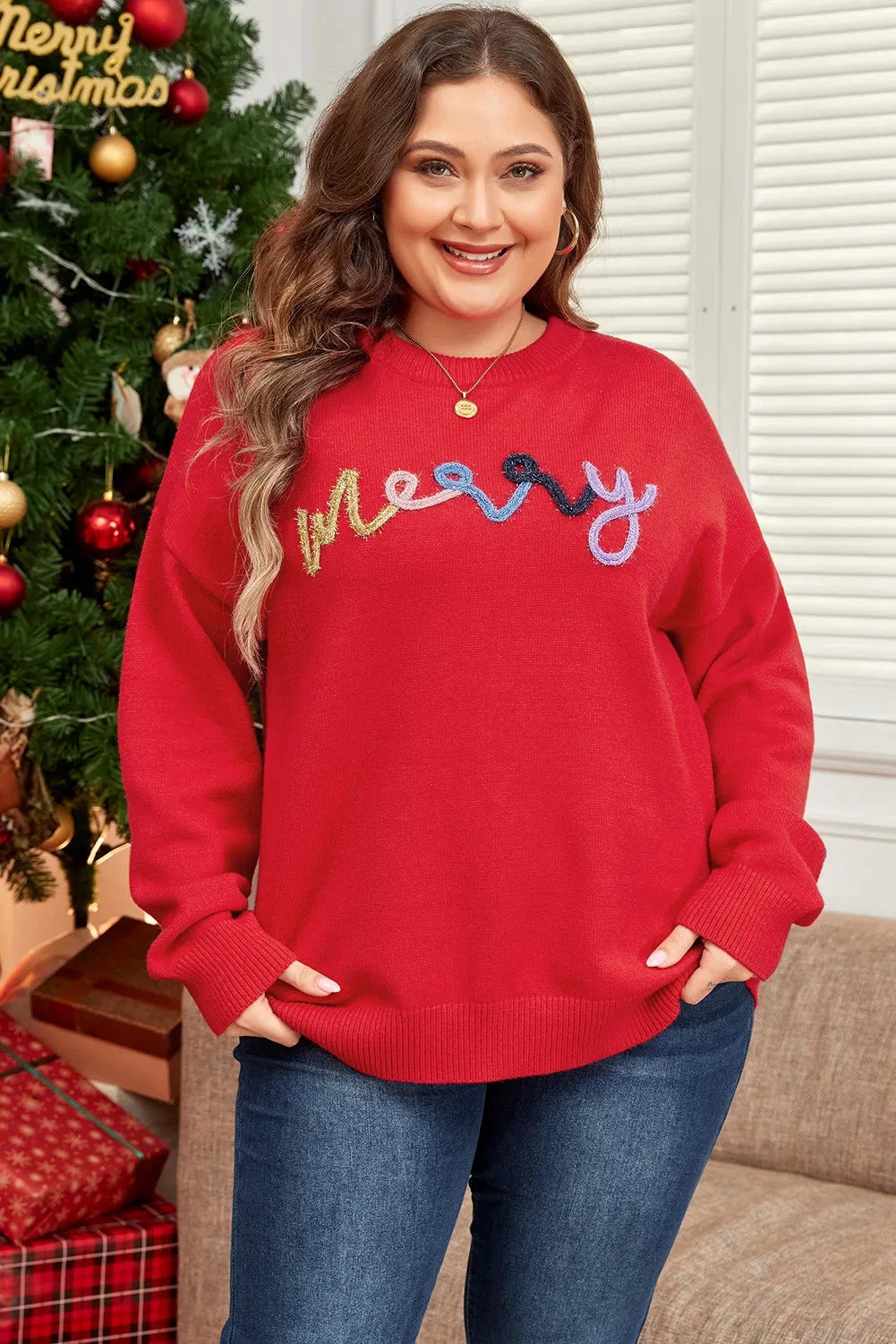 Plus Size MERRY Round Neck Long Sleeve Sweater by Lady Ros