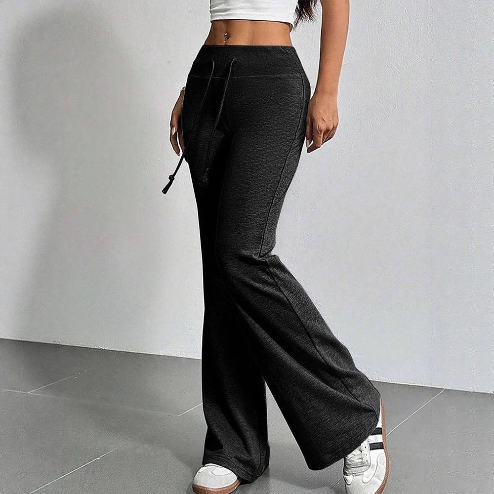 Women's Solid Color Spring High Waist Drawstring Straight Loose Casual Pants by GJG Denim