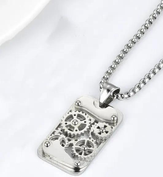 Men's Titanium Steel Transports Mechanical Gear Pendant Necklace by GJG Denim