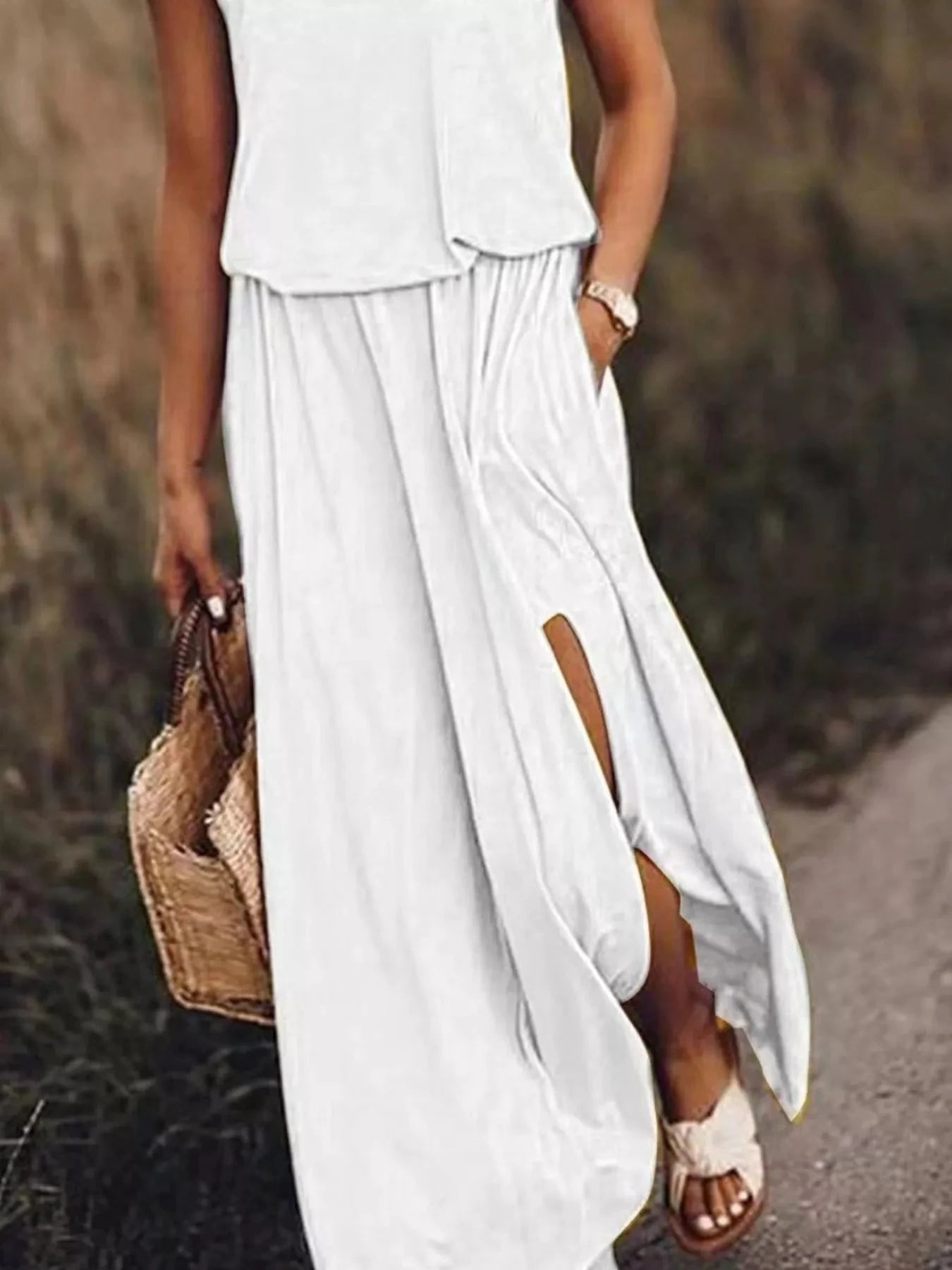 Full Size Round Neck Sleeveless Slit Maxi Dress Plus Size by Lady Ros
