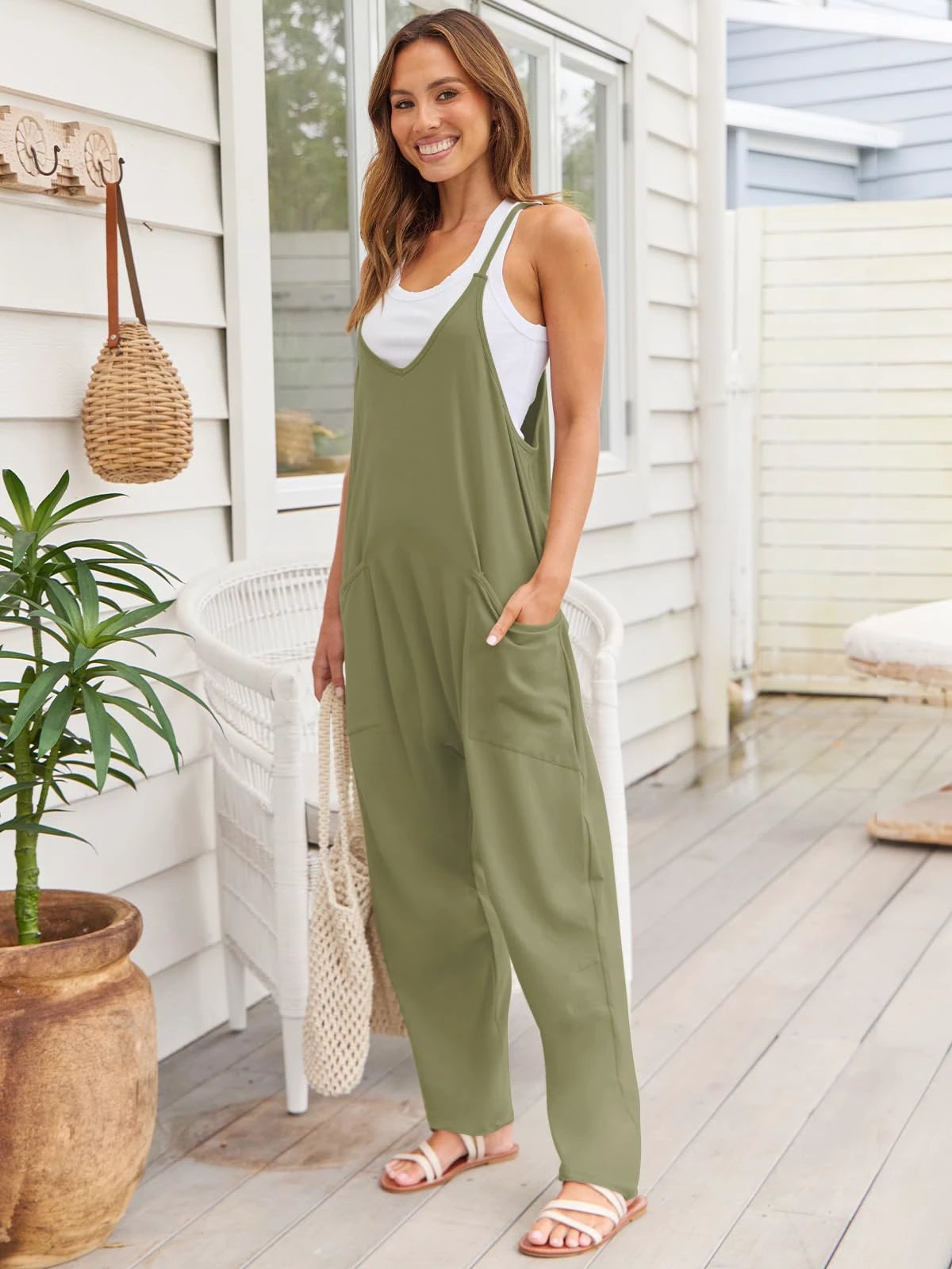 V-Neck Spaghetti Strap Jumpsuit by Lady Ros