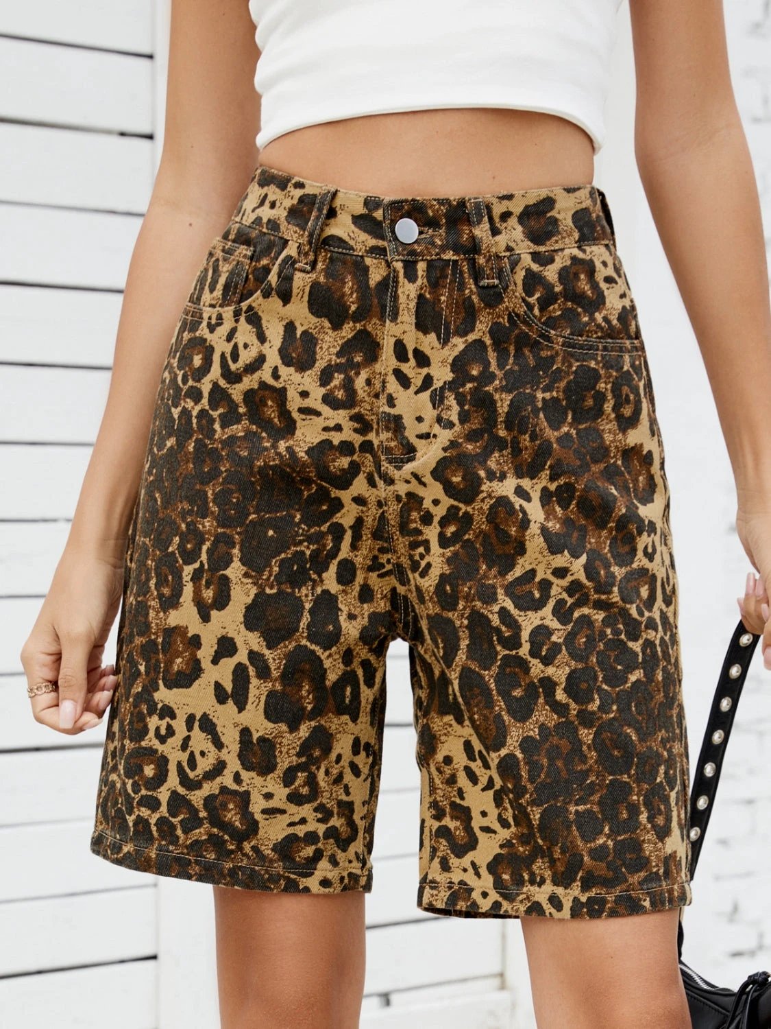 Leopard High Waist Denim Shorts by Lady Ros