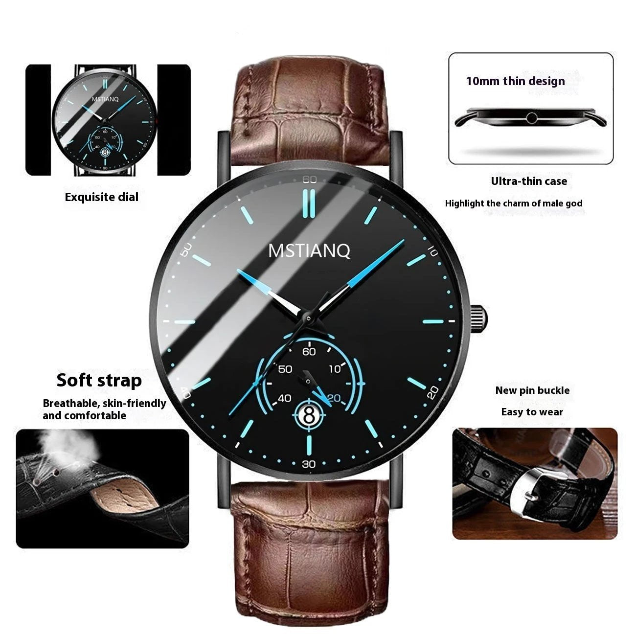 Stylish Black Technology Belt Refined Steel Casual Calendar Watch by GJG Denim
