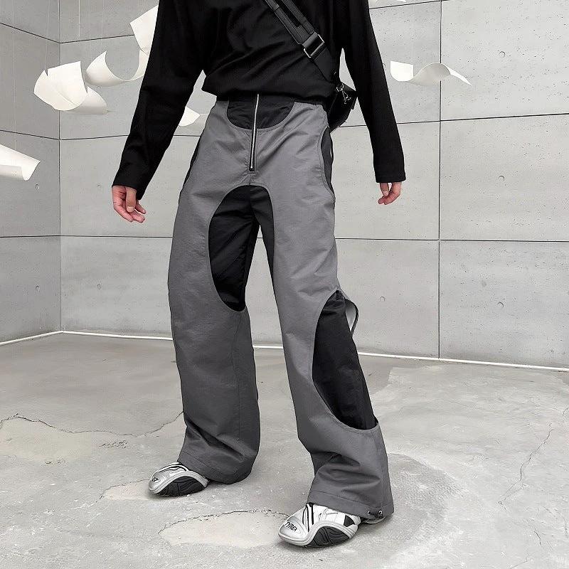 Design Sense Hollow Hole Patch Casual Pants Men by GJG Denim