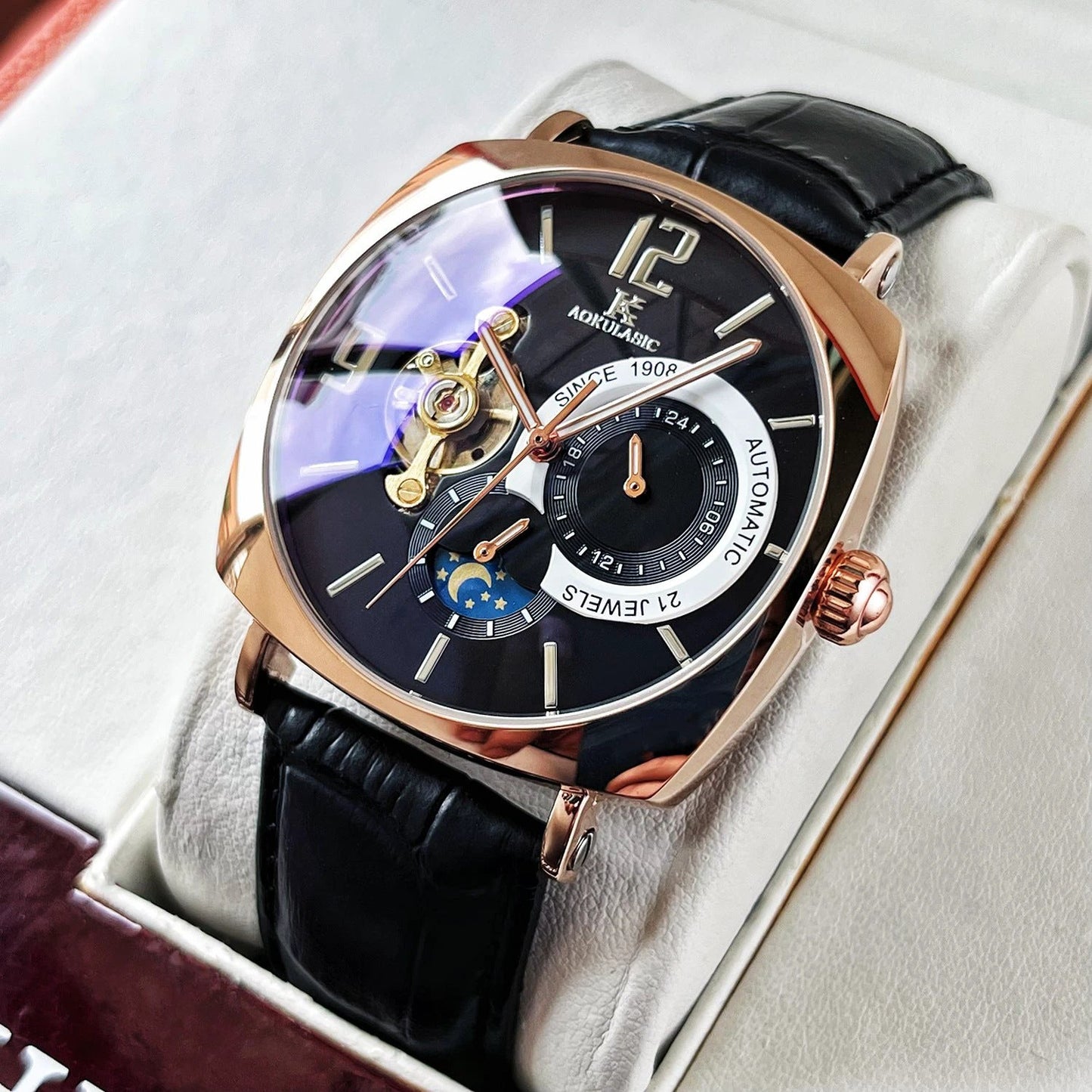 Men's Square Fully Automatic Mechanical Watch by GJG Denim