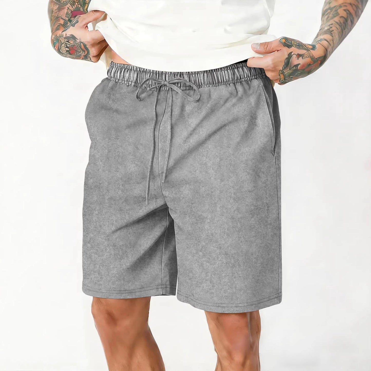 Men's Relaxed Fit Washed And Distressed Casual Shorts by GJG Denim